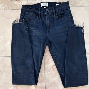 Frame Le High Skinny Jeans Black Raw Hem Women's Size 25 fall boots school